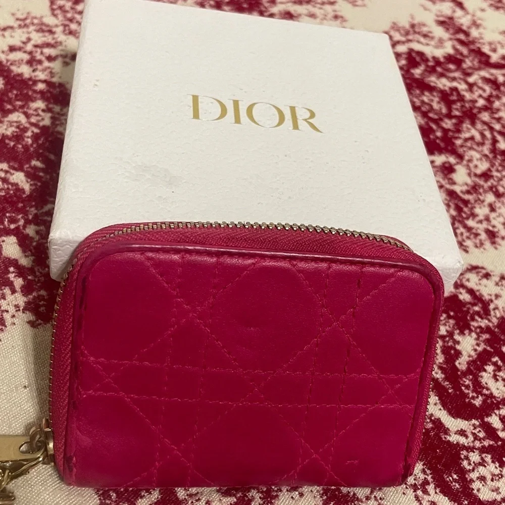 Dior Pink Quilted Leather Card/Coin Case